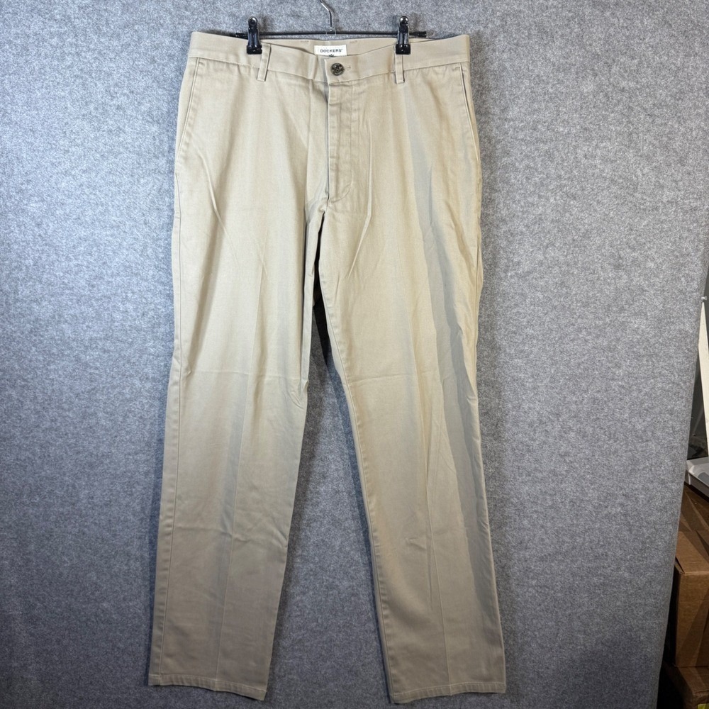 Dockers Pants Straight Fit 34x34 Khaki Tan Cotton Stretch Chino Business Casual